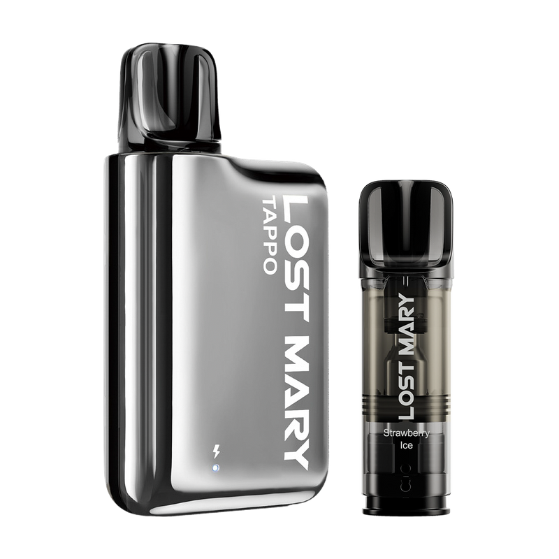 Lost Mary Tappo Pod Kit Silver Stainless Steel and Strawberry Ice