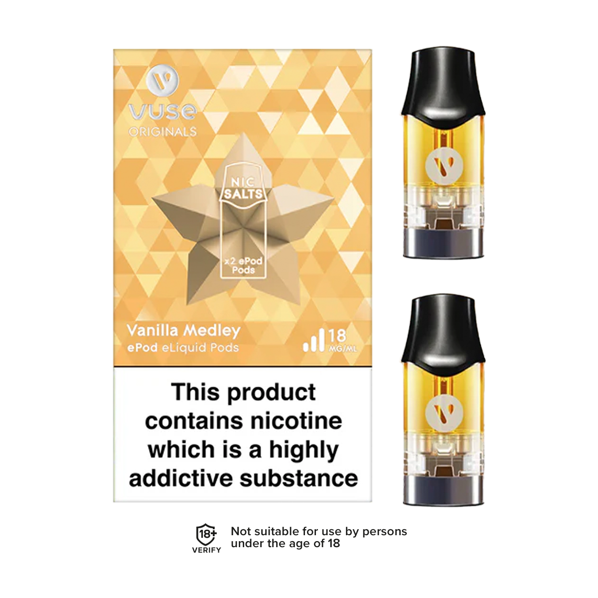 yellow vuse pods ePod vPro Vanilla Medley NEW_SALT Size:2 g | 2.3 mL Vuse Alto Golden Tobacco: