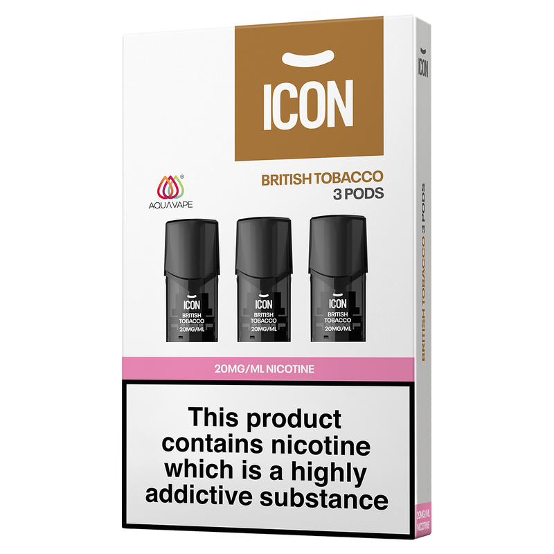 ICON Aqua Vape British Tobacco Pods (Pack of 3) 20mg